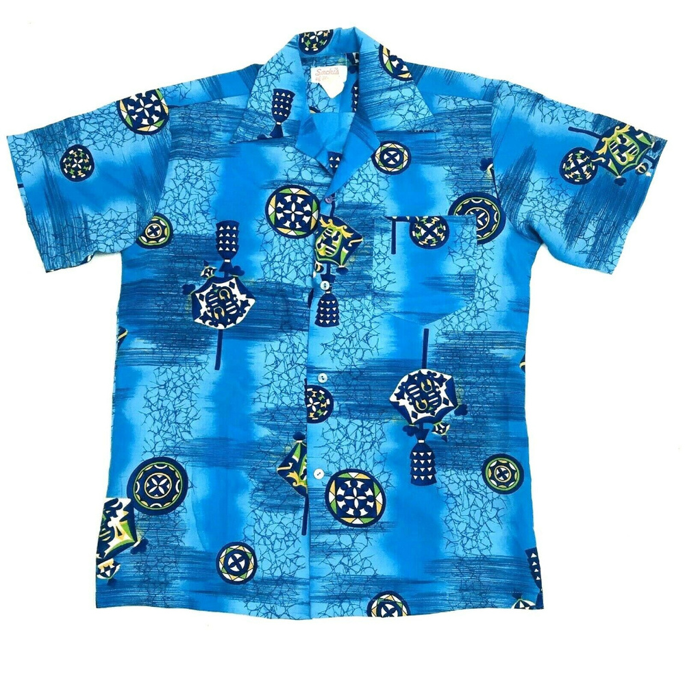 VTG Sachis Of Hawaii Men's Hawaiian Shirt Blue 70s